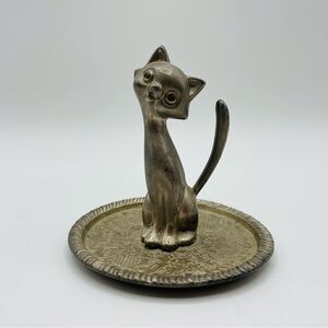 Vintage Retro MCM Silver Plate Cat Jewelry Ring Tray